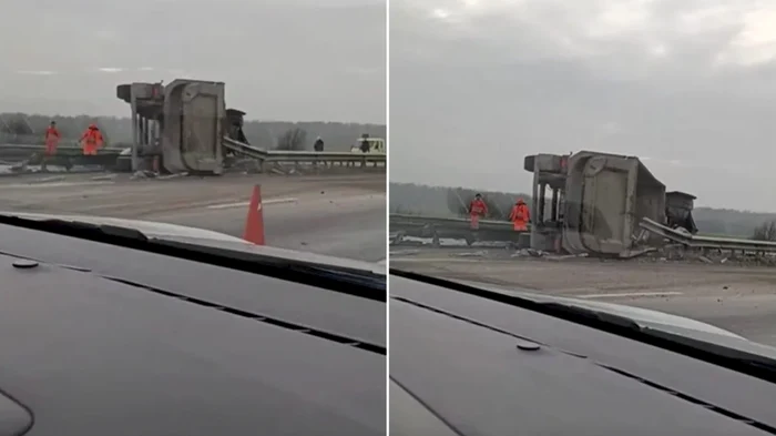 ---------Camion-ncrcat-cu-piatr-rsturnat-pe-Autostrada-A3-BucuretiPloieti-Traficul-a-fost-blocat