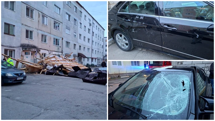 Video----------Momentul-ocant-n-care-vntul-puternic-a-smuls-acoperiul-unui-bloc-din-Bistria-Patru-maini-parcate-au-fost-avariate