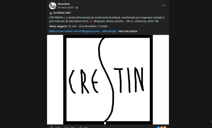 Scandal după postarea Dexonline: asocierile dintre „cretin” și „creștin” au stârnit reacții virulente