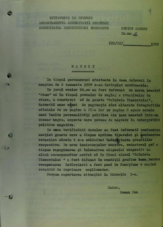 CNSAS publică documentul care confirmă eroarea tipografică din „Scânteia Tineretului” în ianuarie 1989