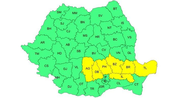 ANM: cod galben de furtuni luni în nordul Munteniei și nordul Dobrogei