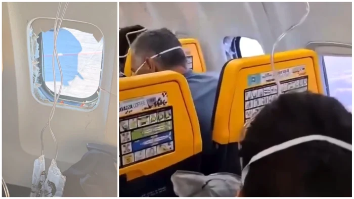 Incident grav la bordul unui avion Ryanair: pasager tras parțial prin geamul spart după decolare