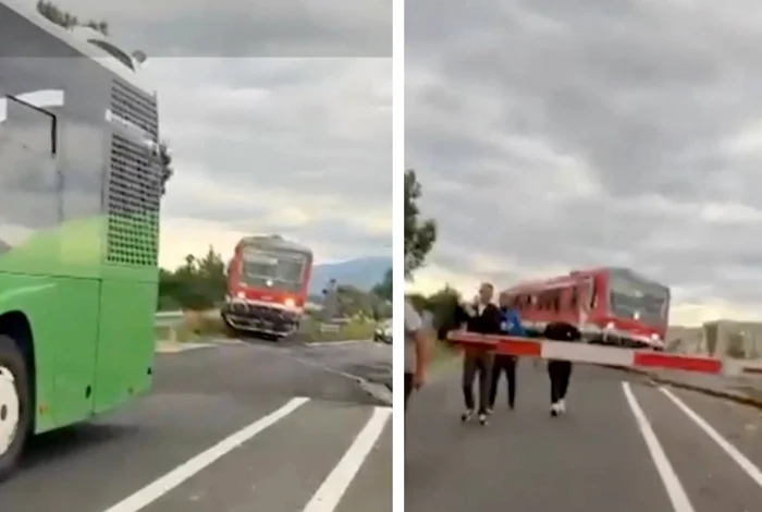 Autobuz RAT Brașov blocat pe trecerea la nivel cu calea ferată; pasagerii au deblocat bariera și au scăpat de impact