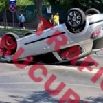 Un autoturism s-a răsturnat pe Bulevardul Pierre de Coubertin după o coliziune; nu au fost victime