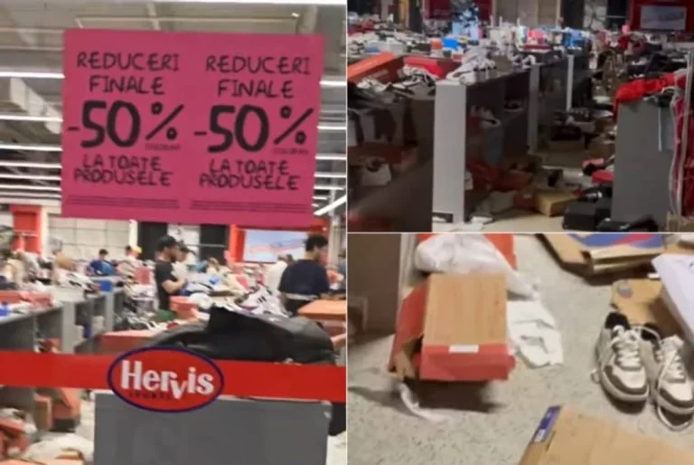 Haos la reduceri în magazinele Hervis din Oradea și Turda: clienți au răvășit raioanele