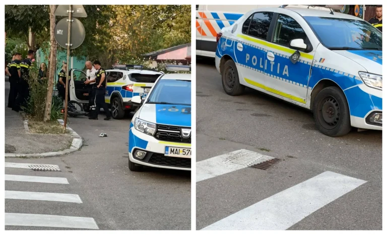 Adolescent de 17 ani rănit după ce a fugit de polițiști pe o motocicletă neînmatriculată și a lovit o autospecială
