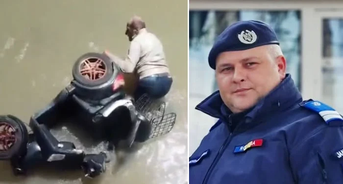 Jandarm decorat de MAI după ce a salvat un bărbat de 76 de ani prins sub scaunul rulant în râu