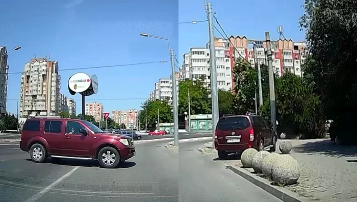 Șofer din Constanța a urcat pe trotuar după ce a încălcat linia continuă și a avariat un ornament din piatră