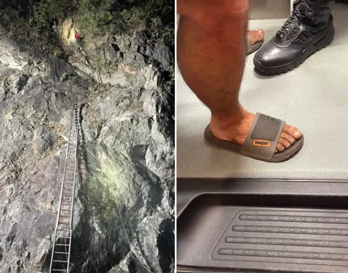 Un tânăr blocat pe stâncile din Cheile Rudăriei, salvat după ce urcase în șlapi și pantaloni scurți