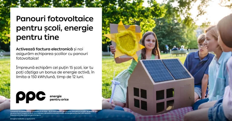 PPC Energie: activează factura electronică și sprijiniți instalarea de panouri fotovoltaice în școli