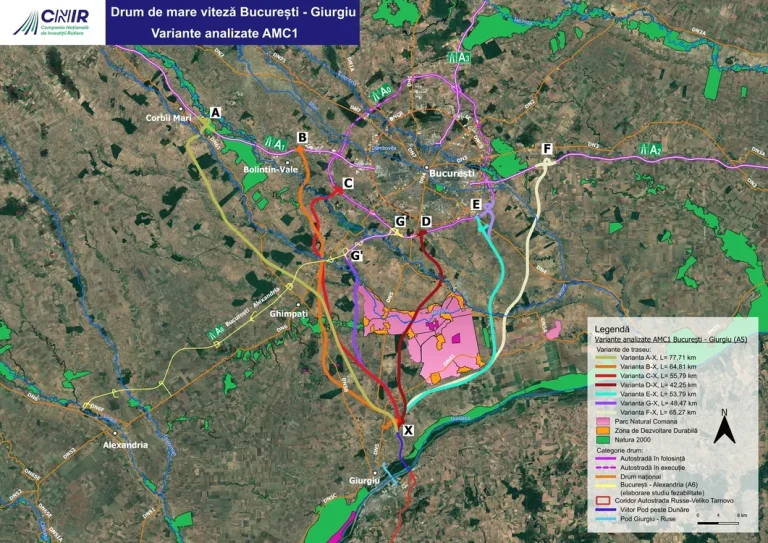 CNIR alege două dintre cele şapte variante pentru autostrada Bucureşti–Giurgiu