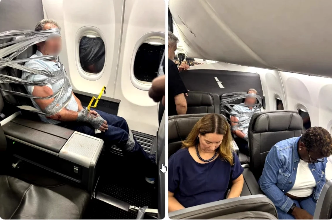 Pană de haos la bord: pasager imobilizat cu bandă adezivă, avion deviat către Baltimore