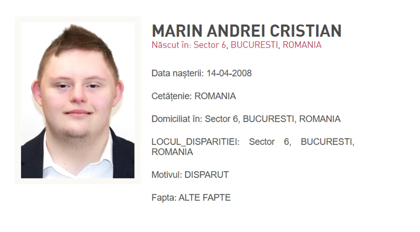 Tânărul de 18 ani cu sindrom Down dispărut în Sectorul 6 a fost găsit