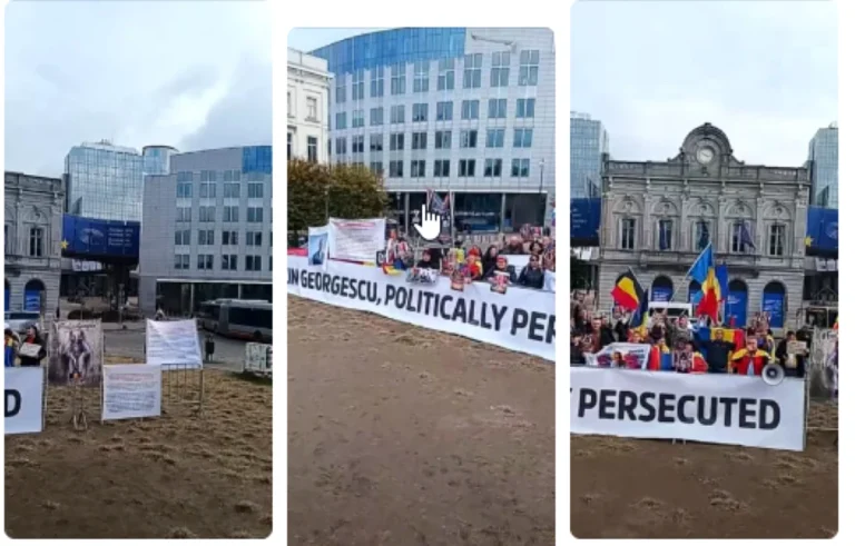 Susținători ai lui Călin Georgescu protestează la Parlamentul European: „Persecutat politic”