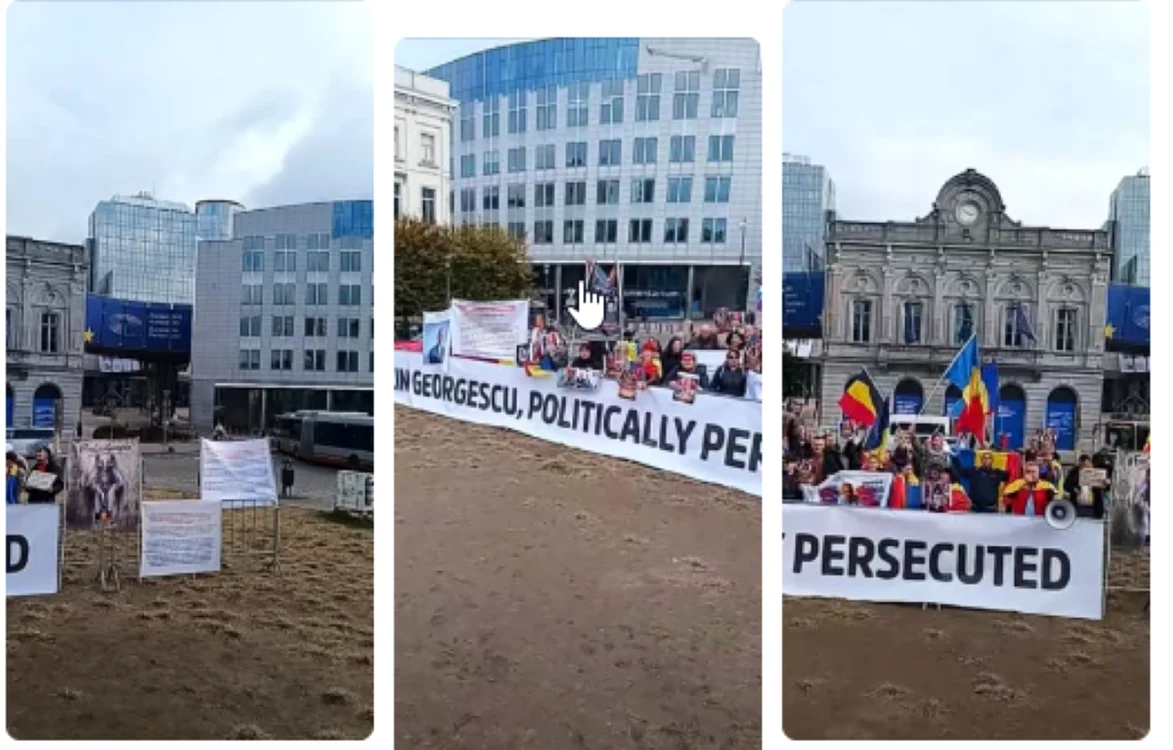Susținători ai lui Călin Georgescu protestează la Parlamentul European: „Persecutat politic”