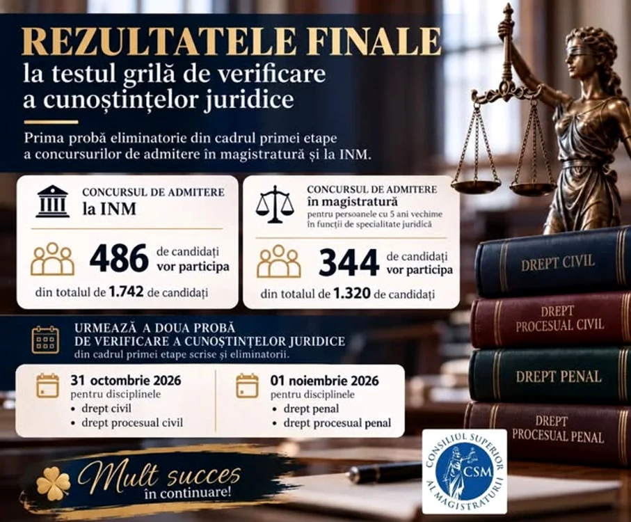 CSM: Aproape 500 de candidați au promovat prima probă a admiterii la INM