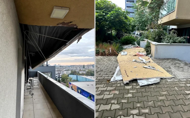 Controverse după cutremur: bucăți de izolație căzute de pe un bloc din zona Aviației, București