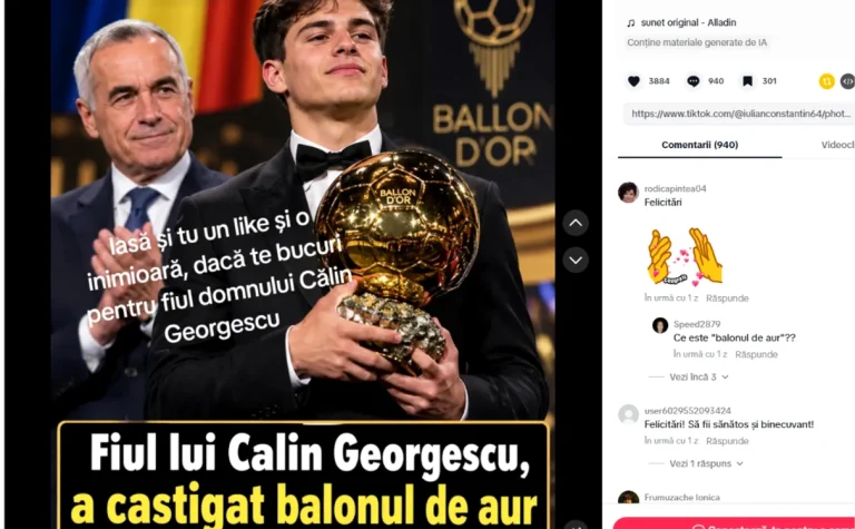 O glumă virală pe TikTok: mii de români au crezut că fiul lui Călin Georgescu a câștigat Balonul de Aur