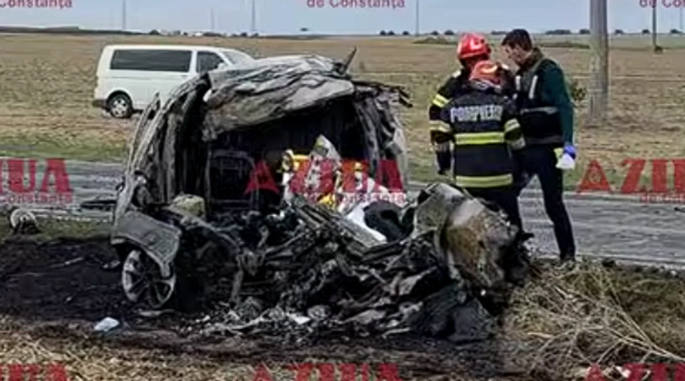 Accident mortal pe DN3 la Murfatlar: autoturism incendiat după coliziune cu un TIR, șoferul a decedat