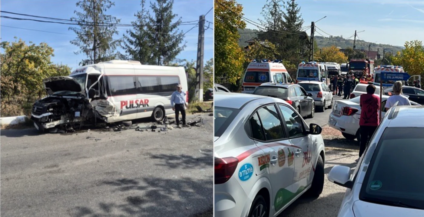 Plan Roșu activat în Vâlcea după coliziunea dintre un microbuz și un autoturism la Mateești