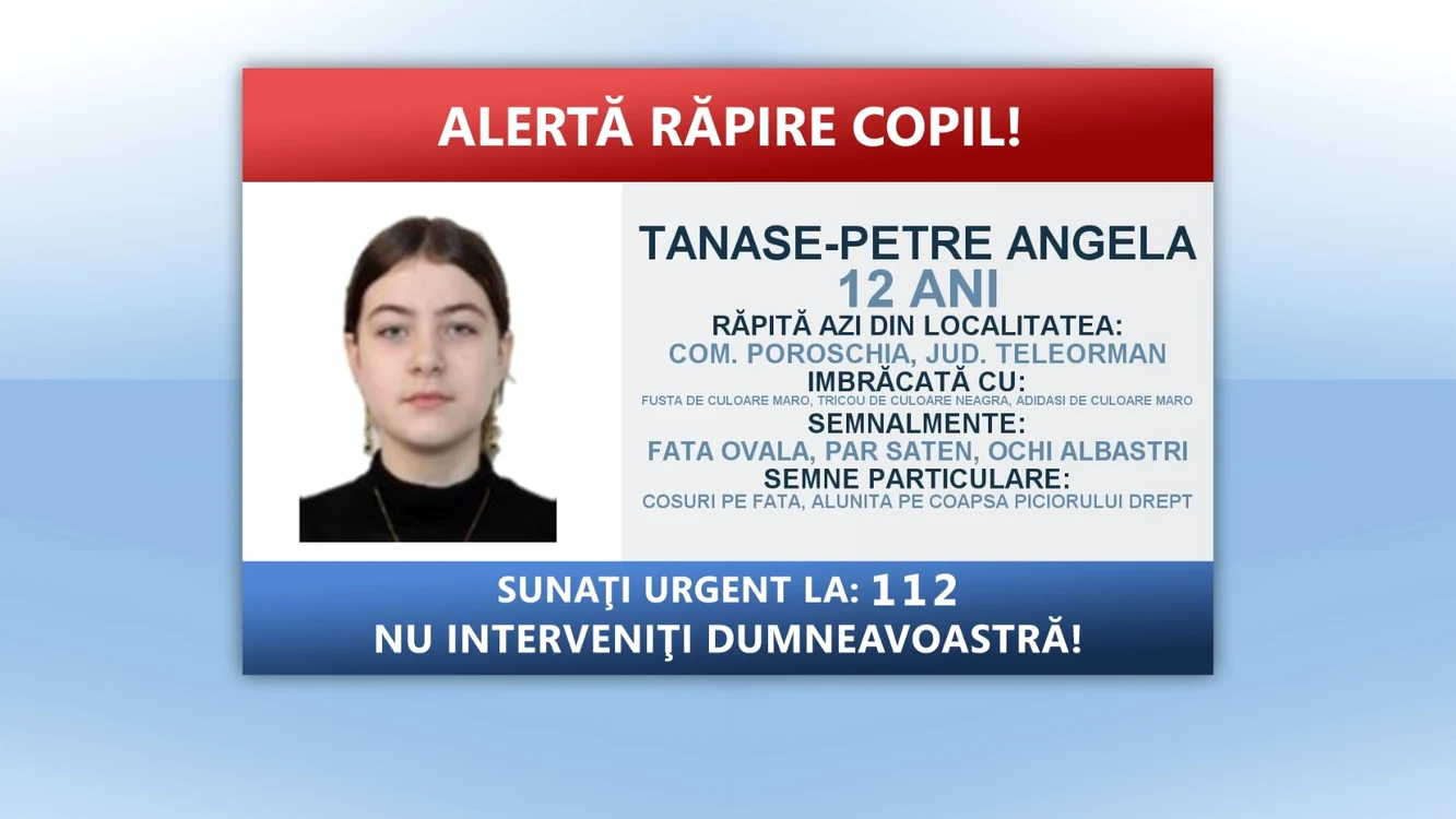 Alertă în Teleorman: fetiță de 12 ani, urcată cu forța într-un autoturism la Poroschia