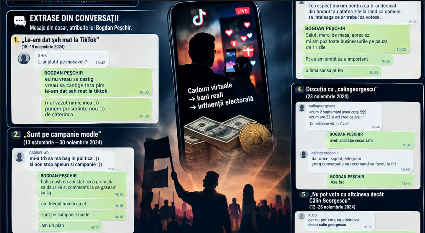 Detalii din dosarul „regelui TikTok” Bogdan Peșchir: strategii, plăți și convorbiri despre promovarea lui Călin Georgescu